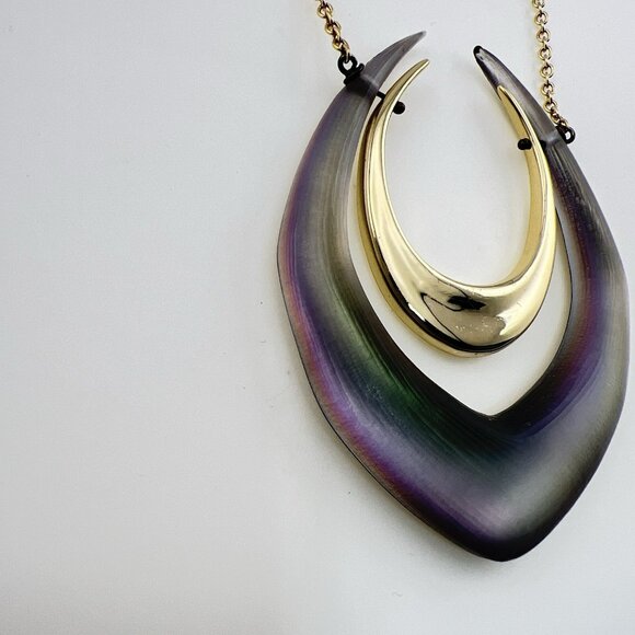 Alexis Bittar Lucite Necklace Double Horseshoe Translucent Green Purple Gold - Picture 4 of 16
